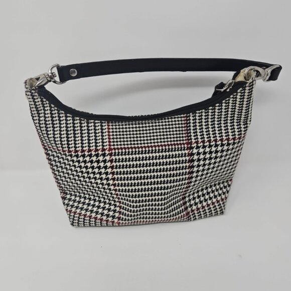 Ralph Lauren Houndstooth Plaid Shoulder Bag Purse Black White Red Hobo Satchel - Picture 2 of 5